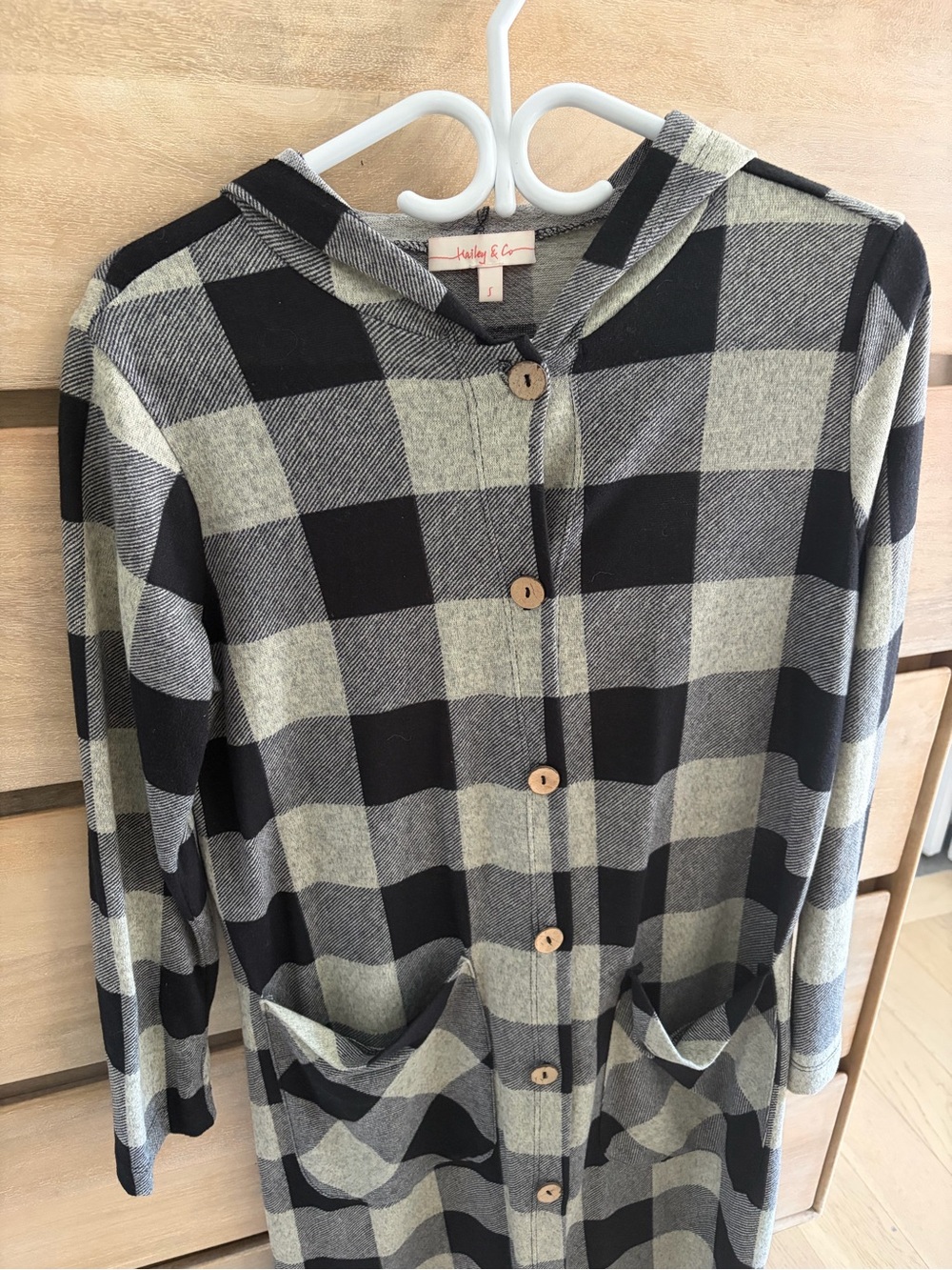 Pinkblush Black & Grey Buffalo Plaid Hooded Long Cardigan/Jacket, maternity - Picture 3 of 6